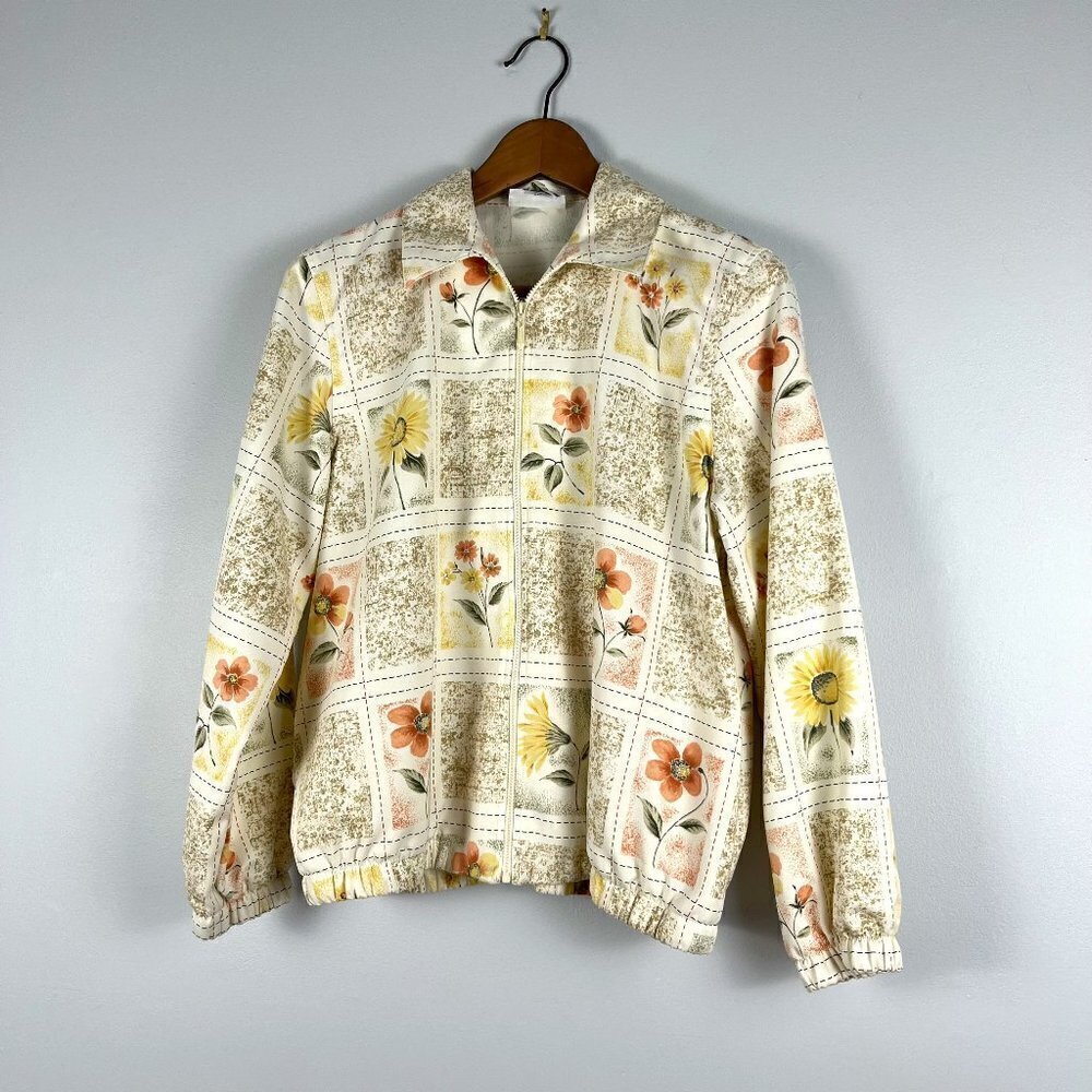 Vintage Alfred Dunner petite flower print jacket cream size M no tag
